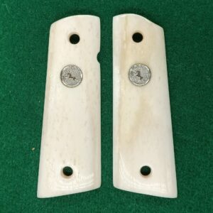 1911 Magwell Giraffe Bone Grips with Medallions and no bushing cutout
